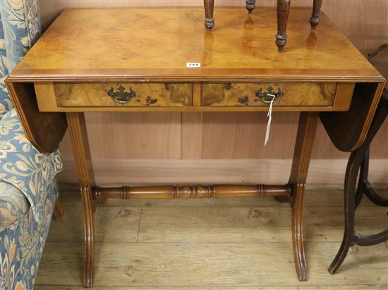 A Regency style banded walnut sofa table, W.86cm